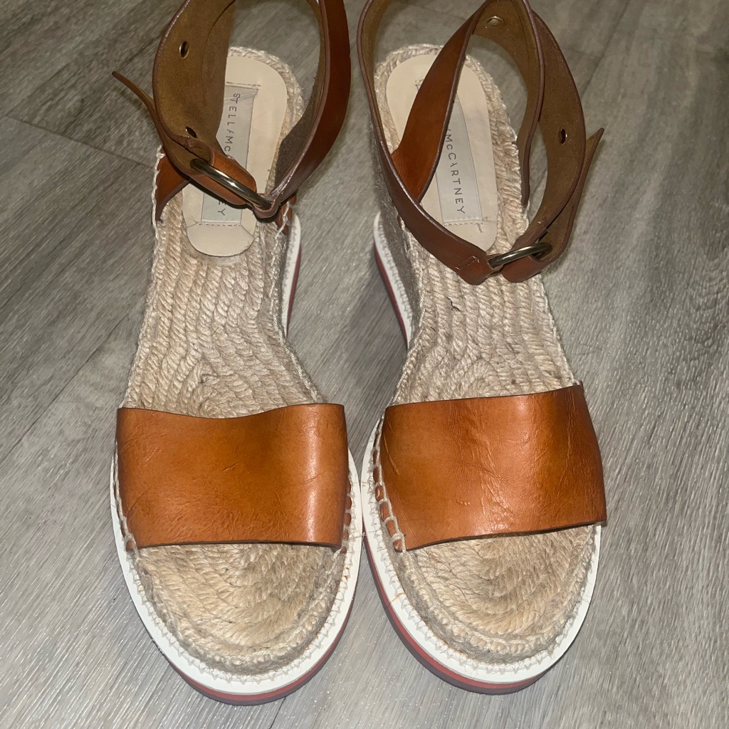 Stella Mccartney Tan Leather Ankle-Strap Espadrille Sandals